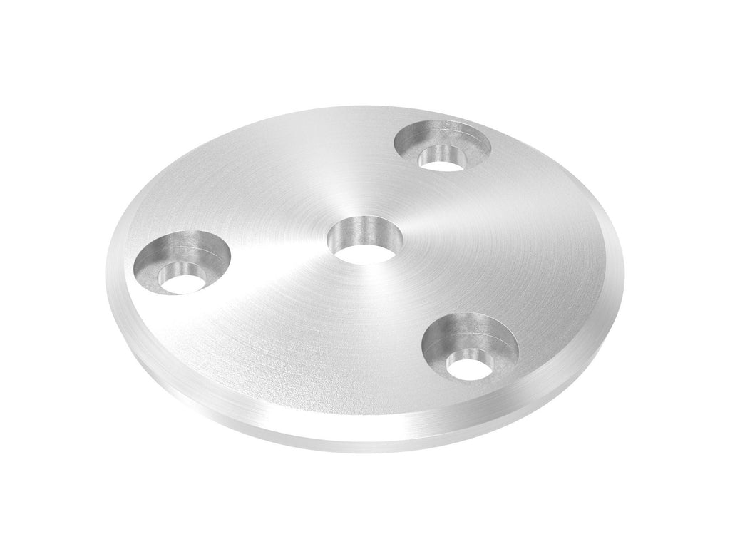 Edelstahl Ronde gewölbt, mit Fase, Mittelbohrung und 3 gesenkte Bohrungen, Rundschliff, V2A/V4A