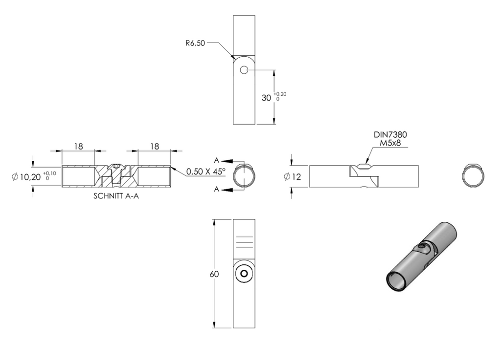 Zeichnung Rundstabverbinder für Rundstäbe mit Ø 10 mm