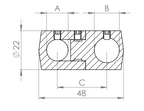 Doppelquerstabhalter ∅ 22 mm, mit 2 Bohrungen, zur Befestigung von Füllstäben, V2A
