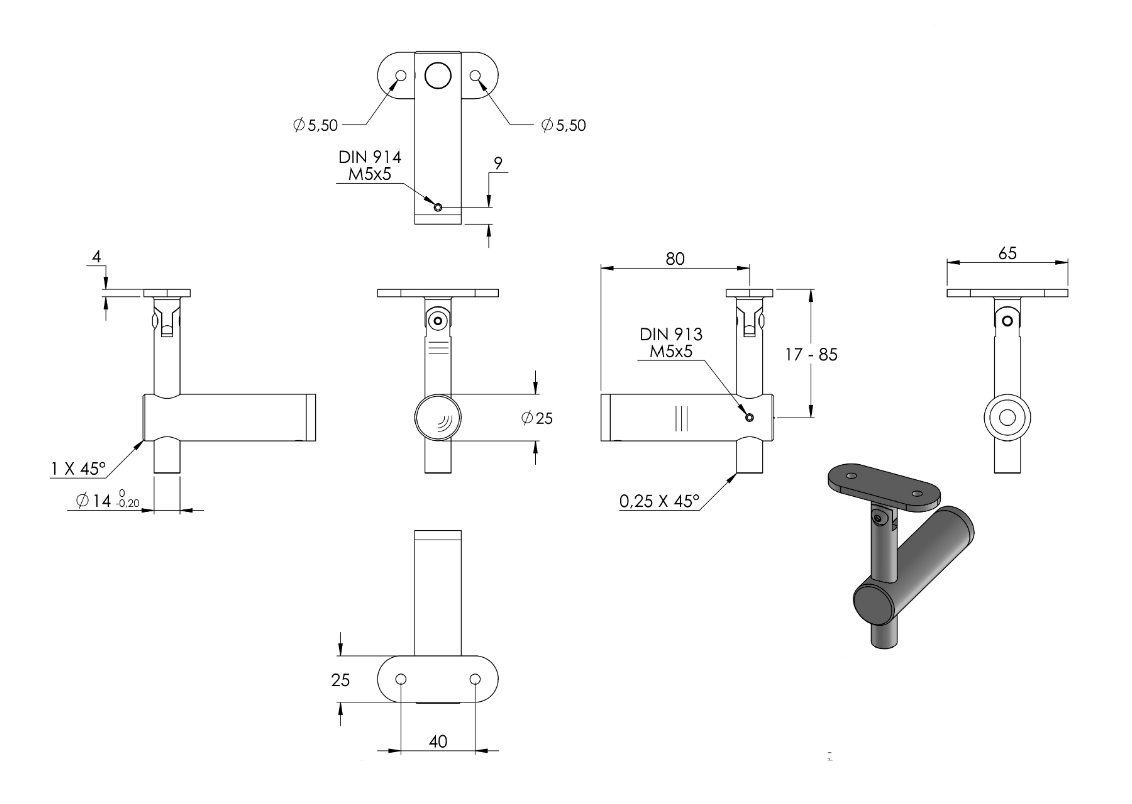 Zeichnung Handlaufhalter mit Anschlussplatte flach