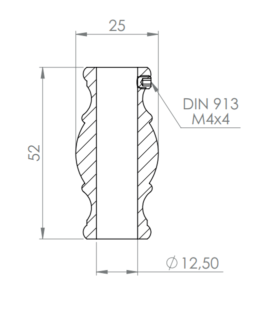 Edelstahl Zierhülse mit Durchgangsbohrung, Höhe 52 mm, V2A
