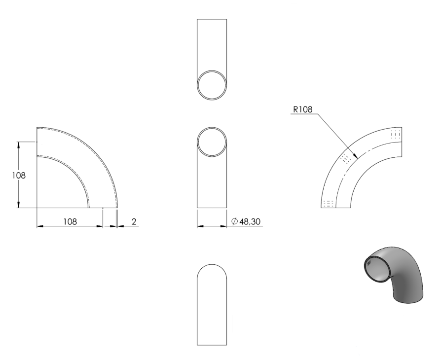 Zeichnung Schweißbogen Ø 48,3 mm