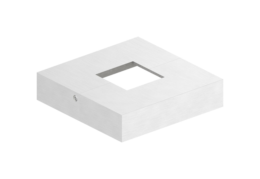 Edelstahl Abdeckrosette für Quadratrohre, teilbar, mit Mittelbohrung, Längsschliff, V2A / V4A