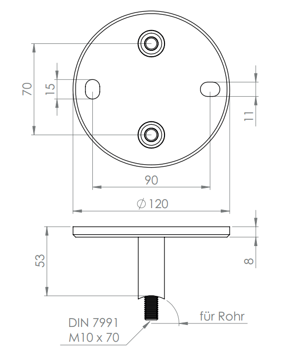 Edelstahl Wandbefestigung für Geländerpfosten 42,4 mm, mit 2 Langlöchern, V2A