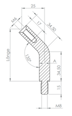 Stift Edelstahl, gebogen 135°,1 x Außengewinde, 1 x Innengewinde, V2A