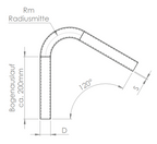 Edelstahl Rohrbogen 120° mit Bogenauslauf ca. 200 mm, V2A