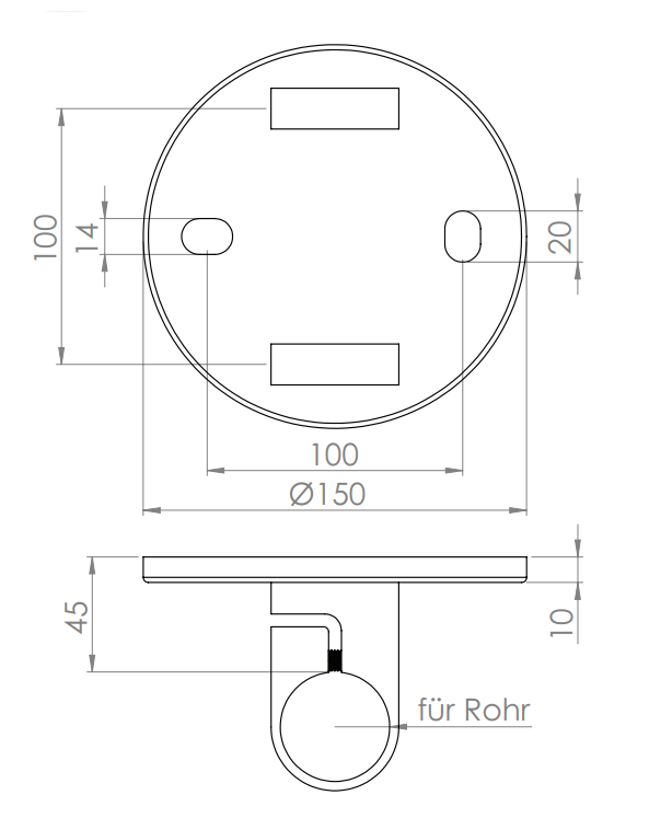 Edelstahl Wandbefestigung für Geländerpfosten zum Spannen, Platte 150 x 150 x 10 mm, V2A