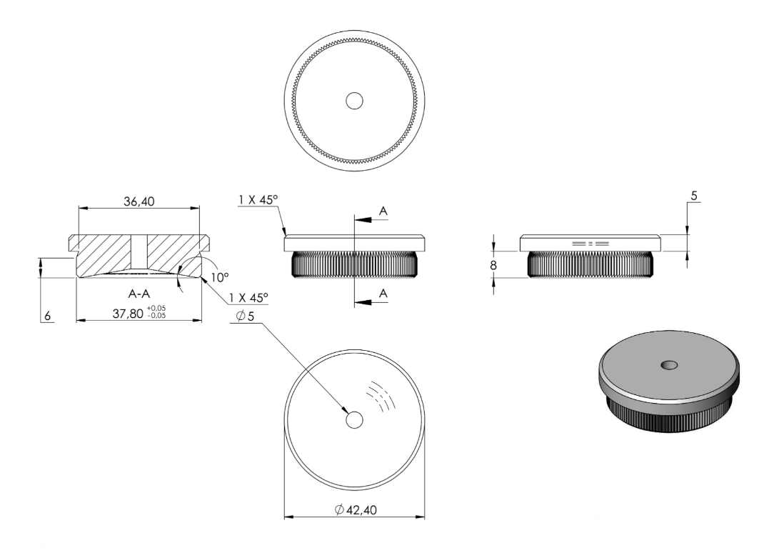 Zeichnung Rohrabschlussstopfen für Rohr Ø 42,4 x 2,5 mm
