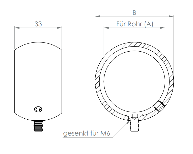 Kugelring für Handlaufhalter, zum Verschrauben und zum Festklemmen des Rohrs, V2A / V4A