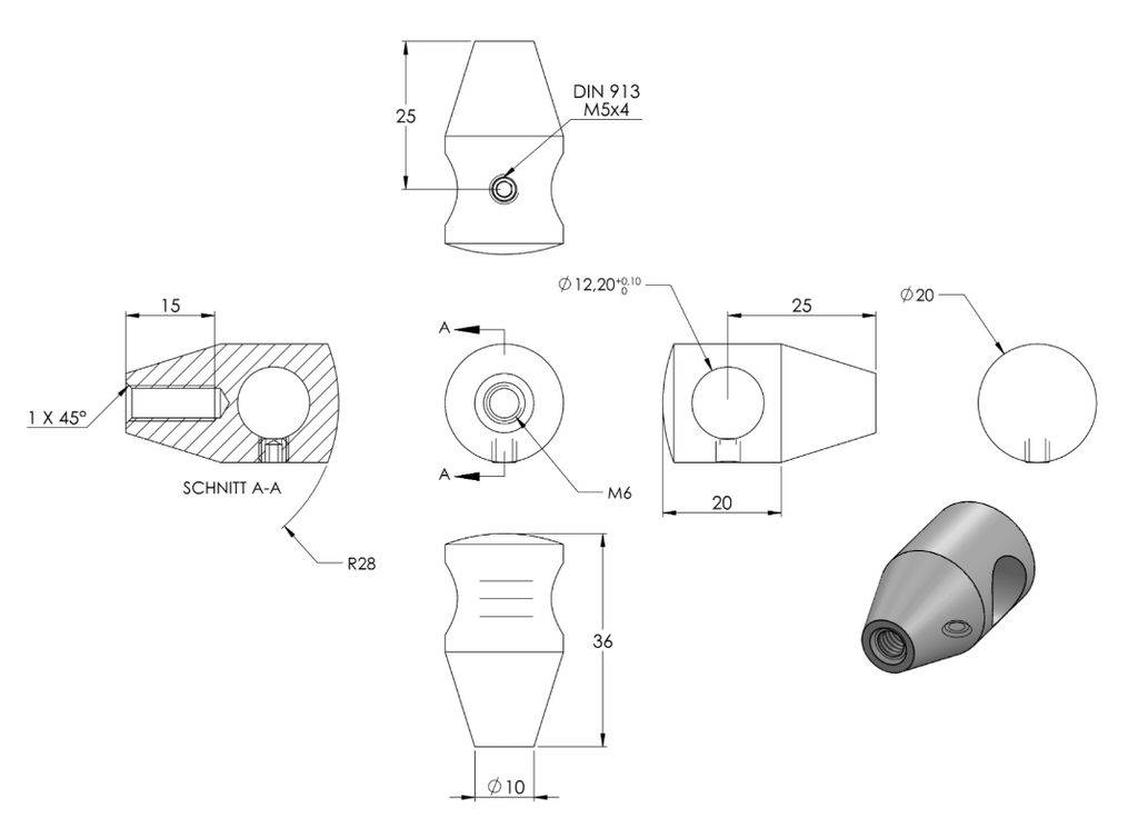 Zeichnung Querstabhalter mit Durchgangsbohrung ∅ 12,2 mm