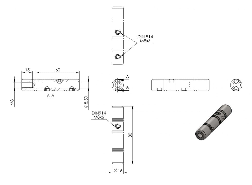 Gewindeterminal für Seil Ø 8 mm, mit Innengewinde M8