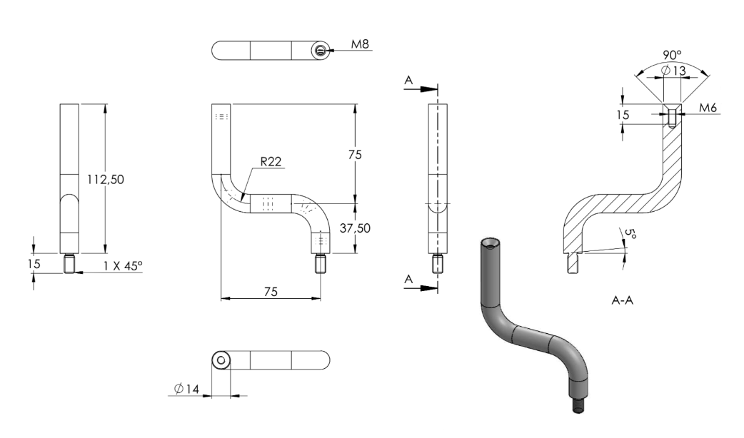 Bügel Edelstahl, 2 x 90° gebogen,1 x Außengewinde, 1 x Innengewinde, V2A