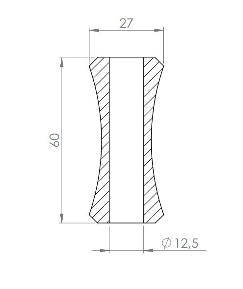 Zierhülse aus Stahl, 60 x 27 mm, mit Durchgangsbohrung