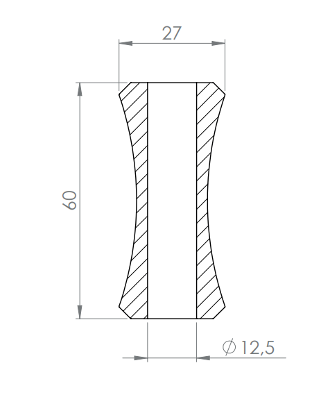 Zierhülse aus Stahl, 60 x 27 mm, mit Durchgangsbohrung
