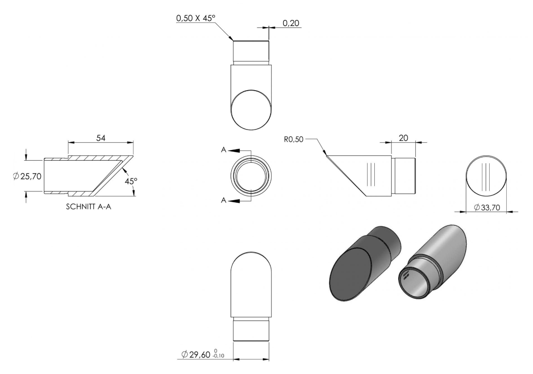 Zeichnung Endstück für  Rohr Ø 33,7 x 2,0 mm