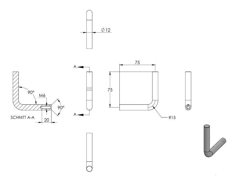 Zeichnung Bügel Ø 12 mm, Gewinde M6 x 20 mm