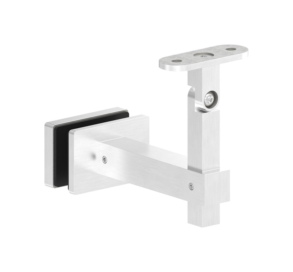 höhenverstellbarer Handlaufhalter für Glas, mit Gelenk und Halteplatte, V4A