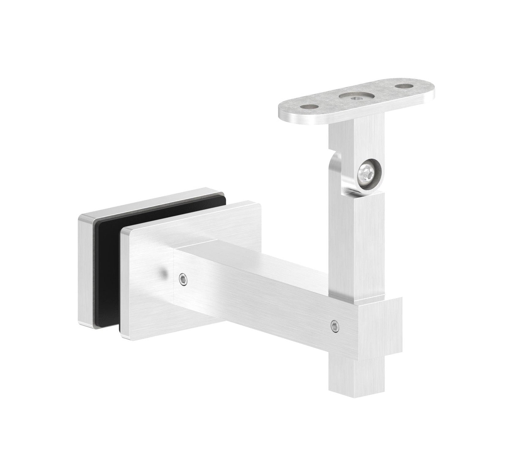 höhenverstellbarer Handlaufhalter für Glas, mit Gelenk und Halteplatte, V4A
