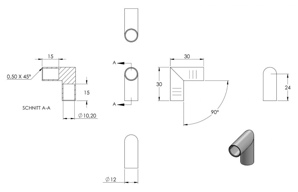 Zeichnung Stabverbinder für Rundstäbe mit Ø 10 mm