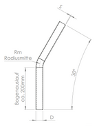 Edelstahl Rohrbogen 30° mit Bogenauslauf ca. 200 mm, V2A