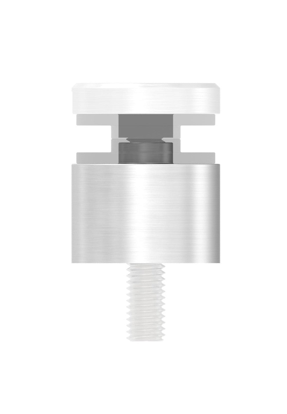 Ansicht Glaspunkthalter Ø 30 mm komplett mit Oberteil, Unterteil und Gewindestift