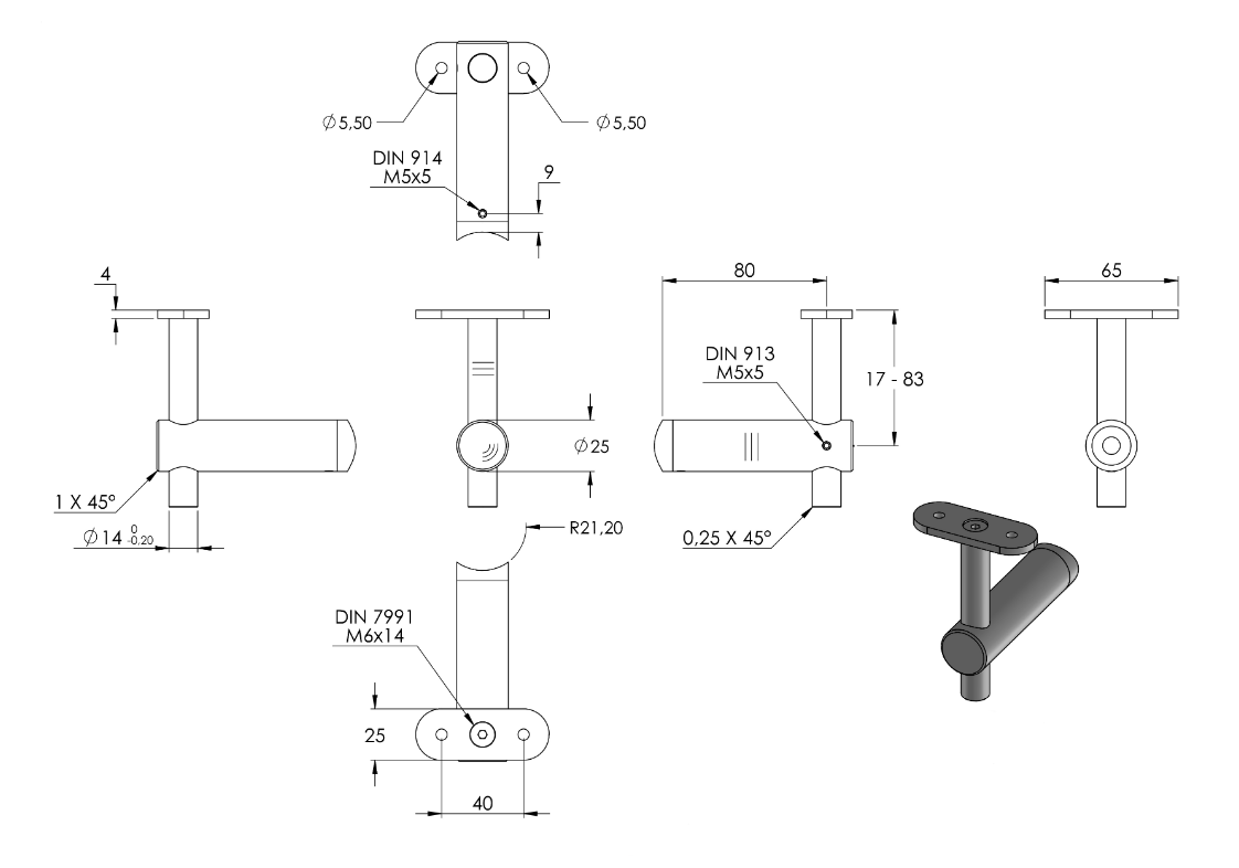 Zeichnung Handlaufhalter mit Anschlussplatte flach