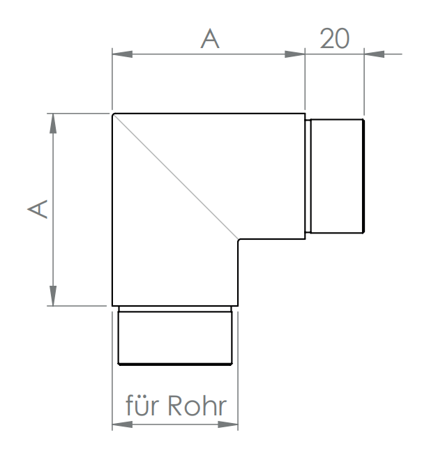 Edelstahl Eckstück 90°, zum Einstecken ins Rohr, V2A / V4A