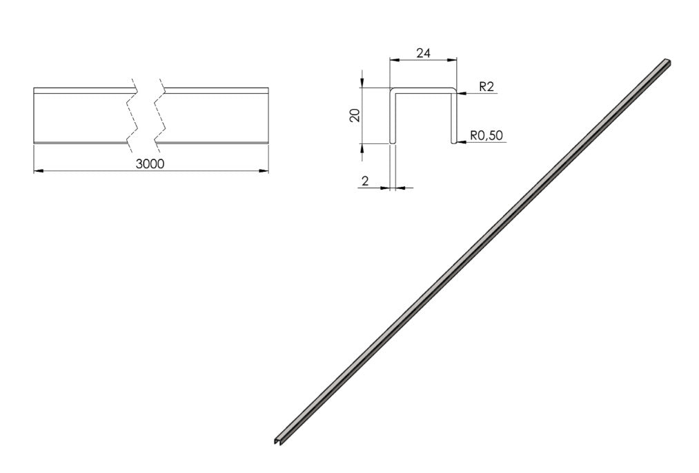 Kantenschutzprofil Länge 3 m, für Glasstärke 12.00 - 13.52 mm