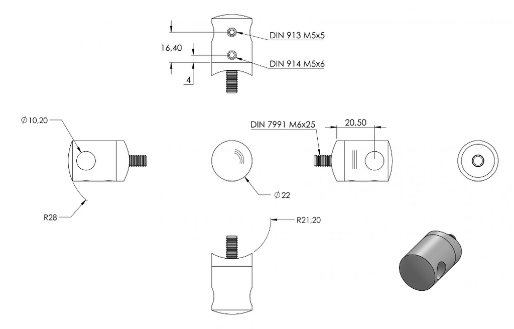 Zeichnung Halterung für Anschluss Ø 42,4 mm