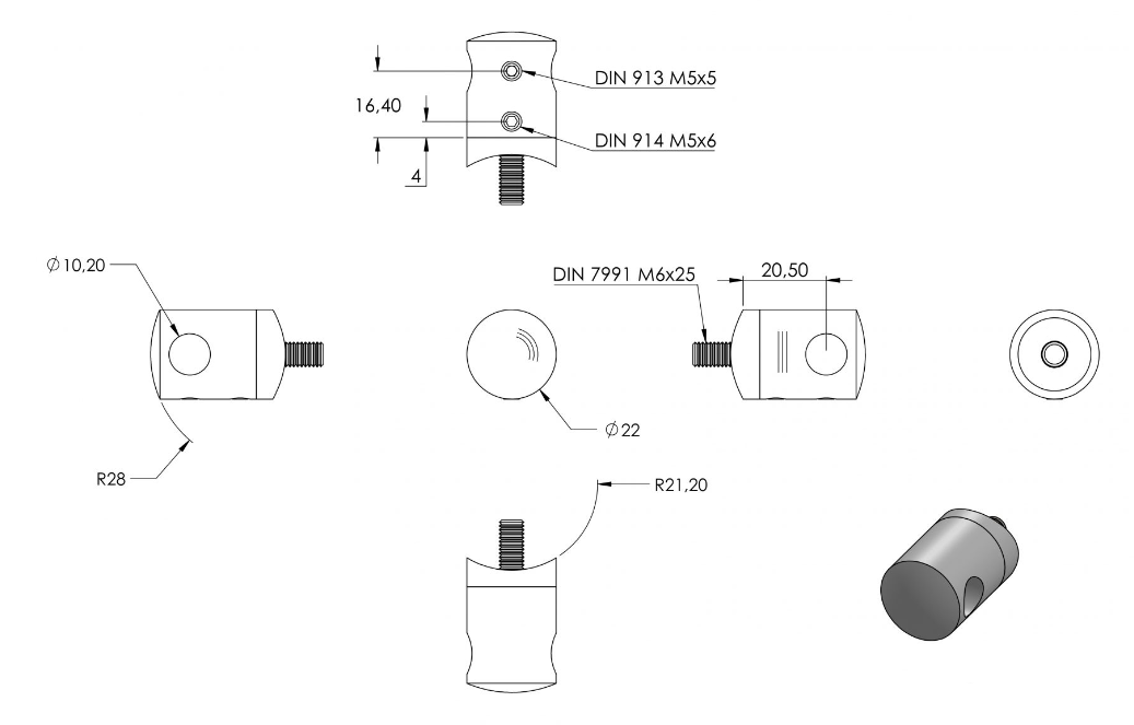 Zeichnung Halterung für Anschluss Ø 42,4 mm