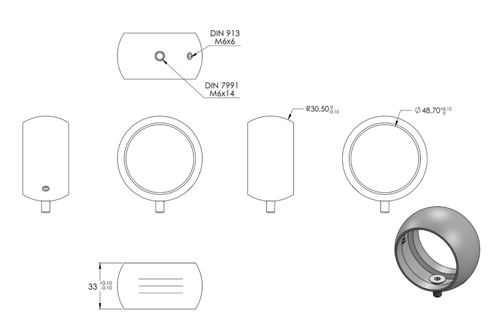 Zeichnung Kugelring für Handlauf Ø 48,3 mm