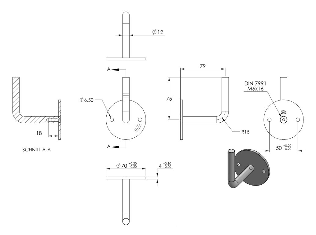 Zeichnung Handlaufhalter mit 79 mm Wandabstand