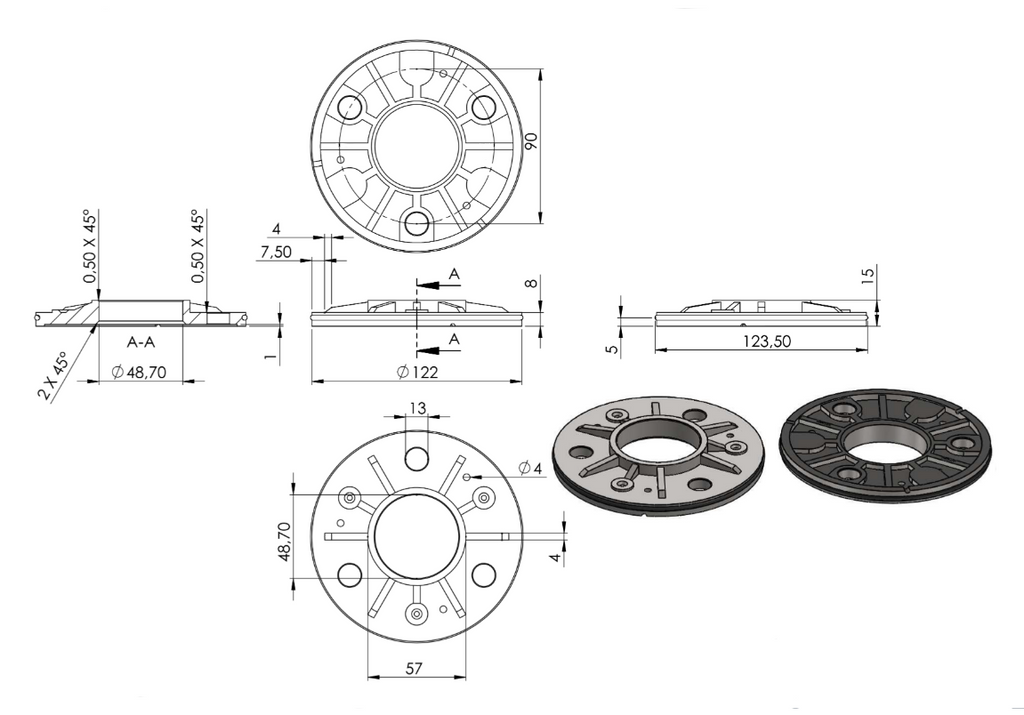 Zeichnung Ankerplatte Ø 123,5 x 8 mm