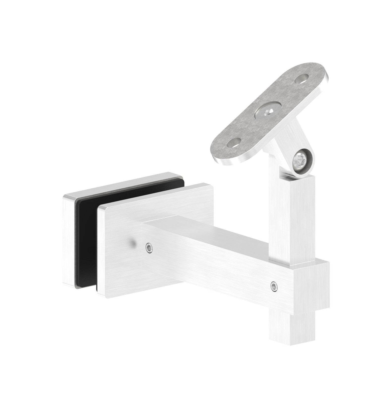 höhenverstellbarer Handlaufhalter für Glas, mit Gelenk und Halteplatte, V4A