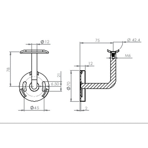 Handlaufhalter mit Cliprosette und Anschlussplatte, zum Anschrauben des Handlaufs, V2A