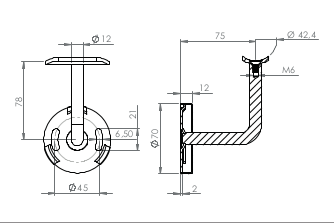 Handlaufhalter mit Cliprosette und Anschlussplatte, zum Anschrauben des Handlaufs, V2A