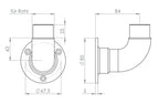 Edelstahl Wandhalter 90° für Rundrohre, abgerundete Form, zum Einstecken ins Rohr, V2A