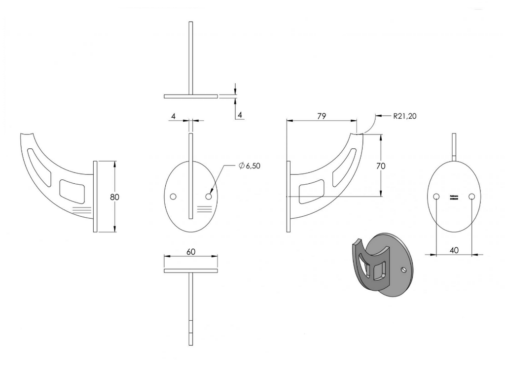 Handlaufträger zum Anschrauben, mit ovaler Ronde mit 2 Bohrungen, V2A