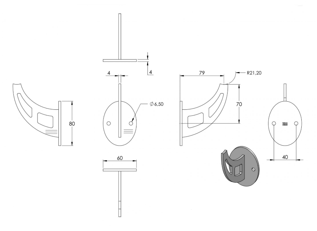 Handlaufträger zum Anschrauben, mit ovaler Ronde mit 2 Bohrungen, V2A
