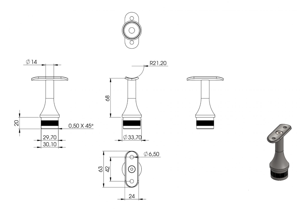 Zeichnung Handlaufstütze für Rohr Ø 33,7 x 2,0 mm