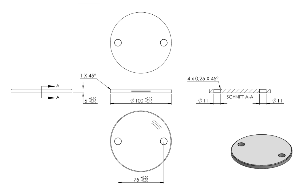 Zeichnung Ankerplatte Ø 100 x 6 mm, Bohrung Ø 11 mm