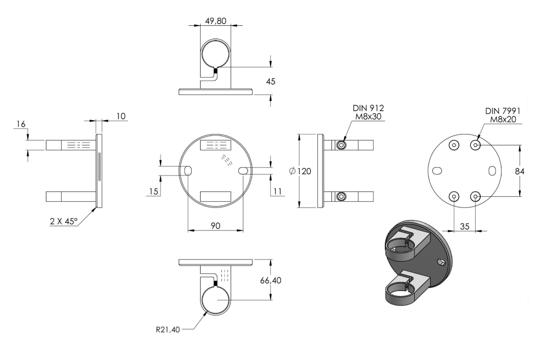 Zeichnung Wandbefestigung für Rohr Ø 42,4 mm