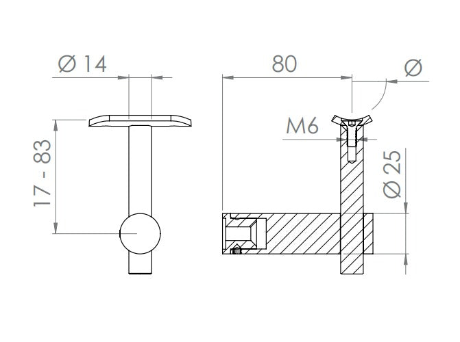 höhenverstellbarer Handlaufhalter mit Halteplatte, zum Anschrauben des Handlaufs, V2A
