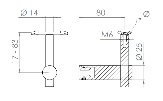 höhenverstellbarer Handlaufhalter mit Halteplatte, zum Anschrauben des Handlaufs, V2A