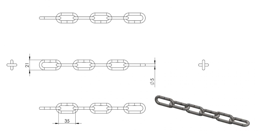Zeichnung Edelstahlkette langgliedrig Ø 5 mm