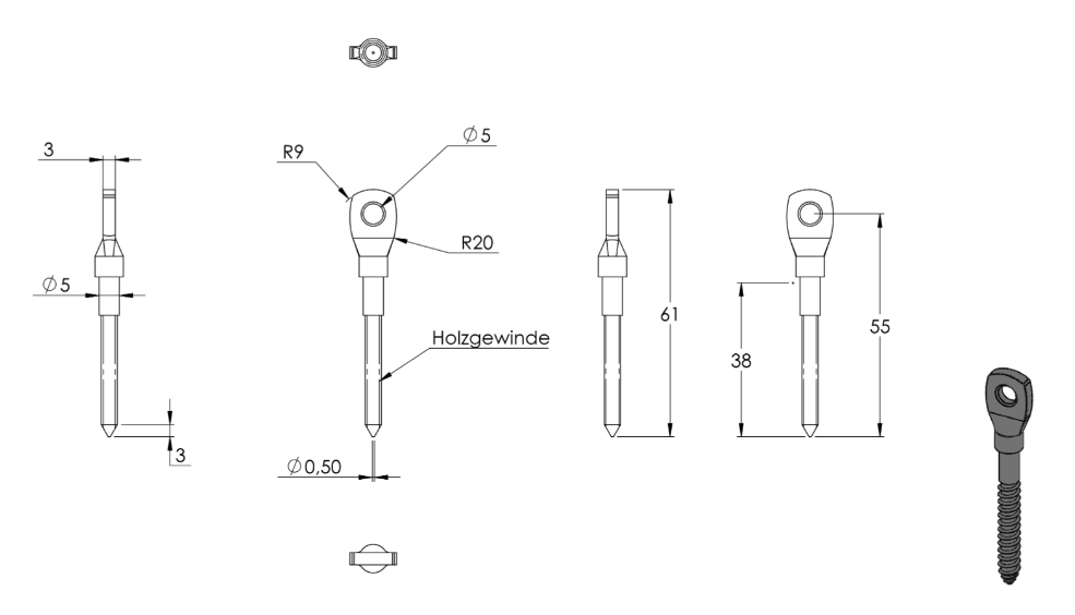Zeichnung Augenschraube mit Gewinde Ø 5 mm