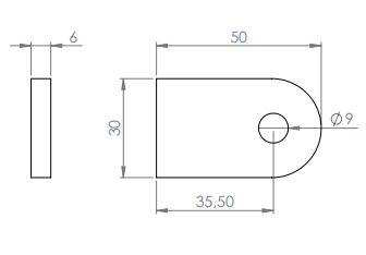 Edelstahl Anschweißlasche 50 x 30 x 6 mm, ungeschliffen, mit Rundloch, V2A