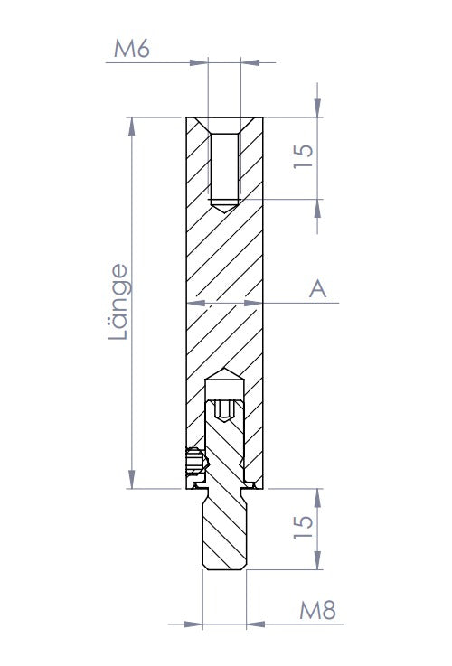 Stift Edelstahl, quadratisch, drehbar 360°, 1 x Außengewinde, 1 x Innengewinde, V2A