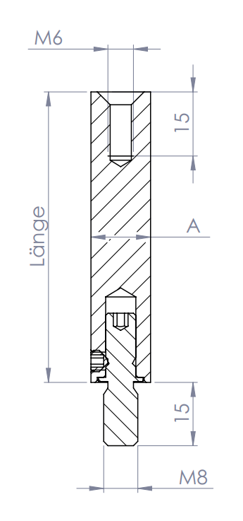 Stift Edelstahl, quadratisch, drehbar 360°, 1 x Außengewinde, 1 x Innengewinde, V2A