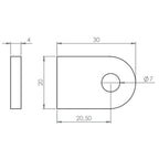 Edelstahl Anschweißlasche 30 x 20 x 4 mm, geschliffen, mit Rundloch, V2A